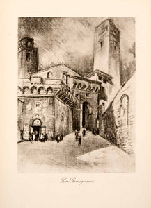 1904 Photogravure San Gimignano Tuscany Medieval Town Wall Tower Joseph XGWA4