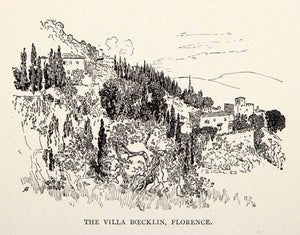 1904 Wood Engraving Villa Bocklin Florence Tuscany Landscape Joseph XGWA4