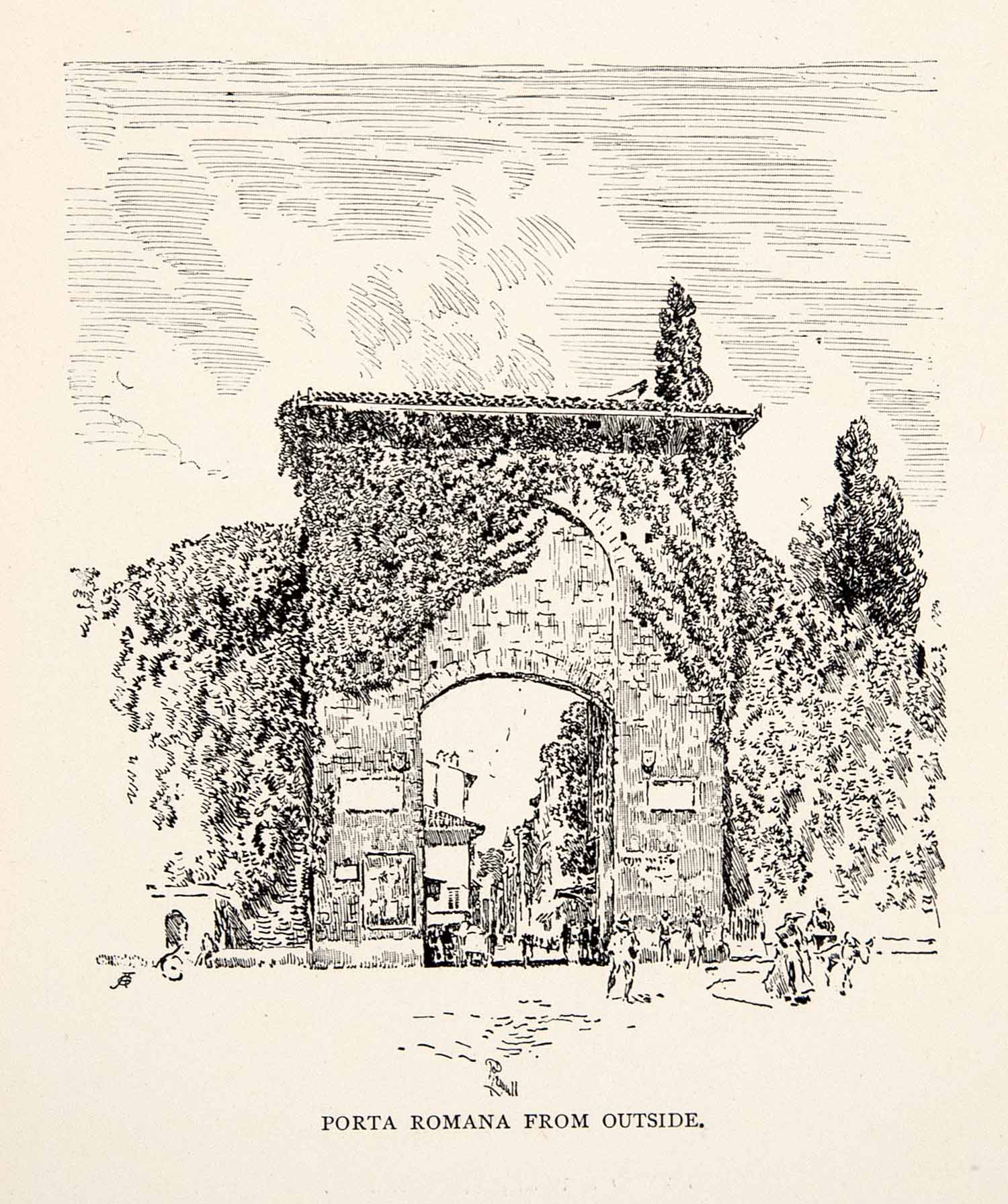 1904 Wood Engraving Florence Italy Porta Romana City Gate Architecture XGWA4