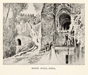 1904 Print Siena Fonte Ovile Fountain Tuscany Architecture Joseph Pennell XGWA4