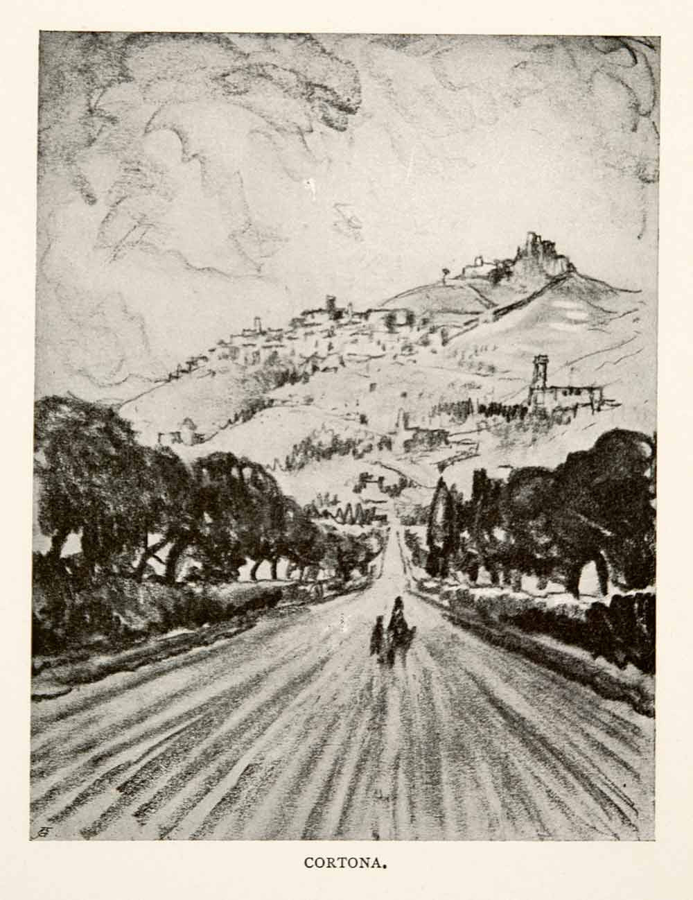 1904 Print Cortona Italy Tuscany Val di Chiana Landscape Road Joseph XGWA4 - Period Paper
