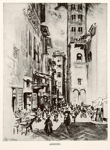 1904 Print Arezzo Italy Tuscany City Street Cityscape Market Joseph XGWA4