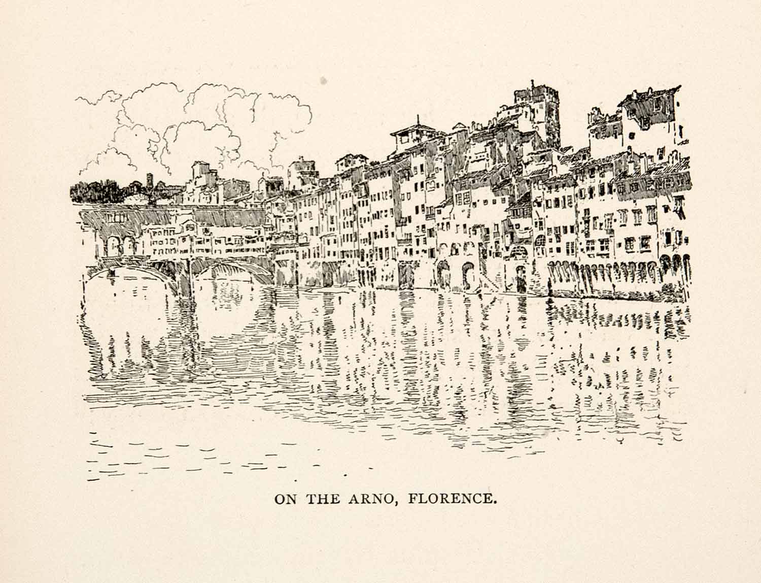 1904 Wood Engraving Florence Italy Tuscany River Arno Bridge Joseph XGWA4