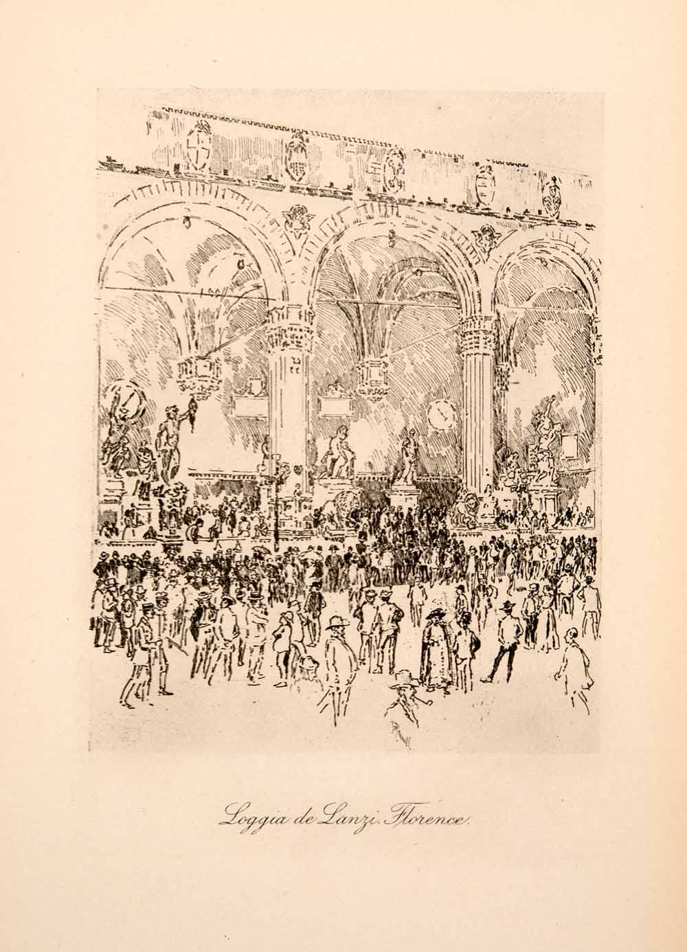 1904 Photogravure Florence Loggia dei Lanzi Tuscany Building Joseph XGWA4