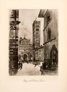 1904 Photogravure Lucca Cathedral Duomo Piazza Tuscany Italy Joseph XGWA4