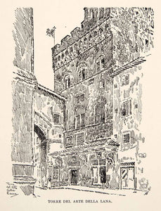 1904 Wood Engraving Florence Palazzo dell' Arte della Lana Italy Joseph XGWA4
