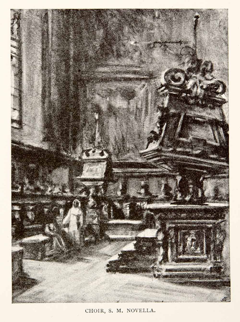 1904 Print Florence Santa Maria Novella Basilica Church Choir Joseph XGWA4