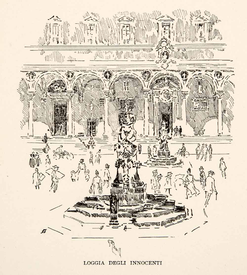 1904 Wood Engraving Florence Italy Loggia Ospedale Innocenti Joseph XG ...