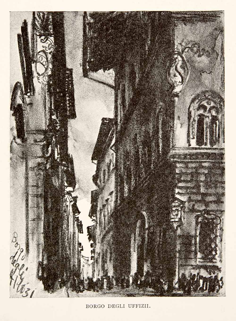 1904 Print Florence Borgo Uffizi Street Italy City Cityscape Joseph XGWA4