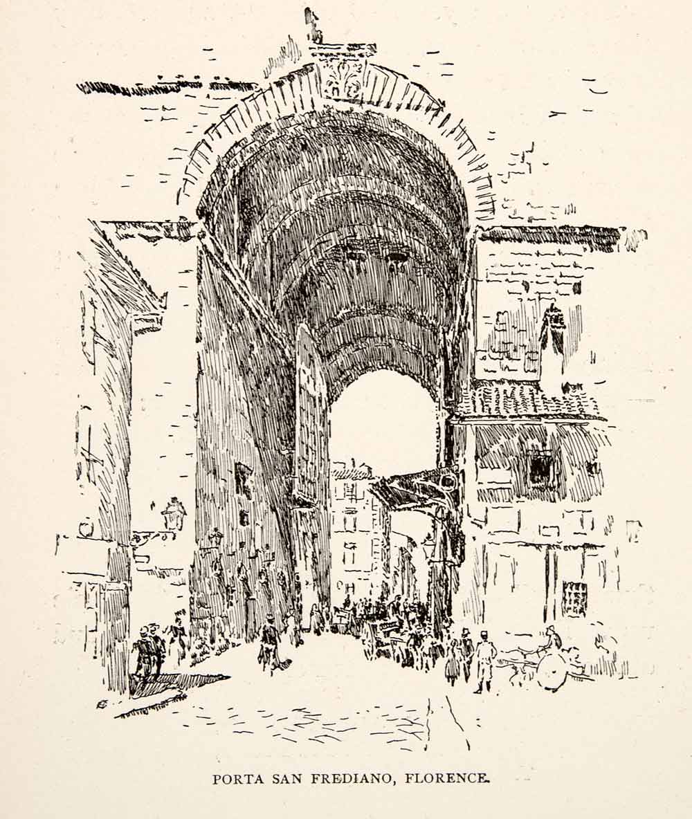 1904 Wood Engraving Porta San Frediano Florence Italy Gate Joseph Pennell XGWA4