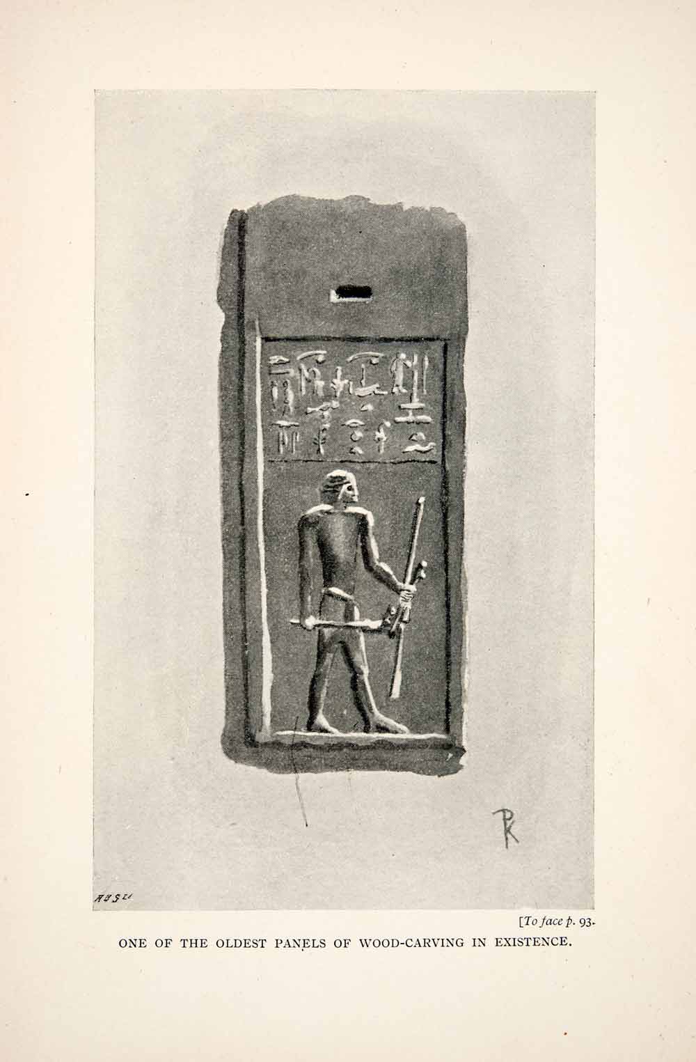 1898 Print Panel Wood Carved Ancient Egyptian Hieroglyphics Figure Middle XGWA8