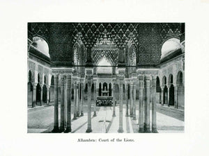 1924 Print Alhambra Palace Fortress Granada Andalusia Spain Court Lions XGWA9
