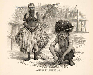 1895 Wood Engraving Native Mourn Traditional Fashion Costume Tribal New XGWB1