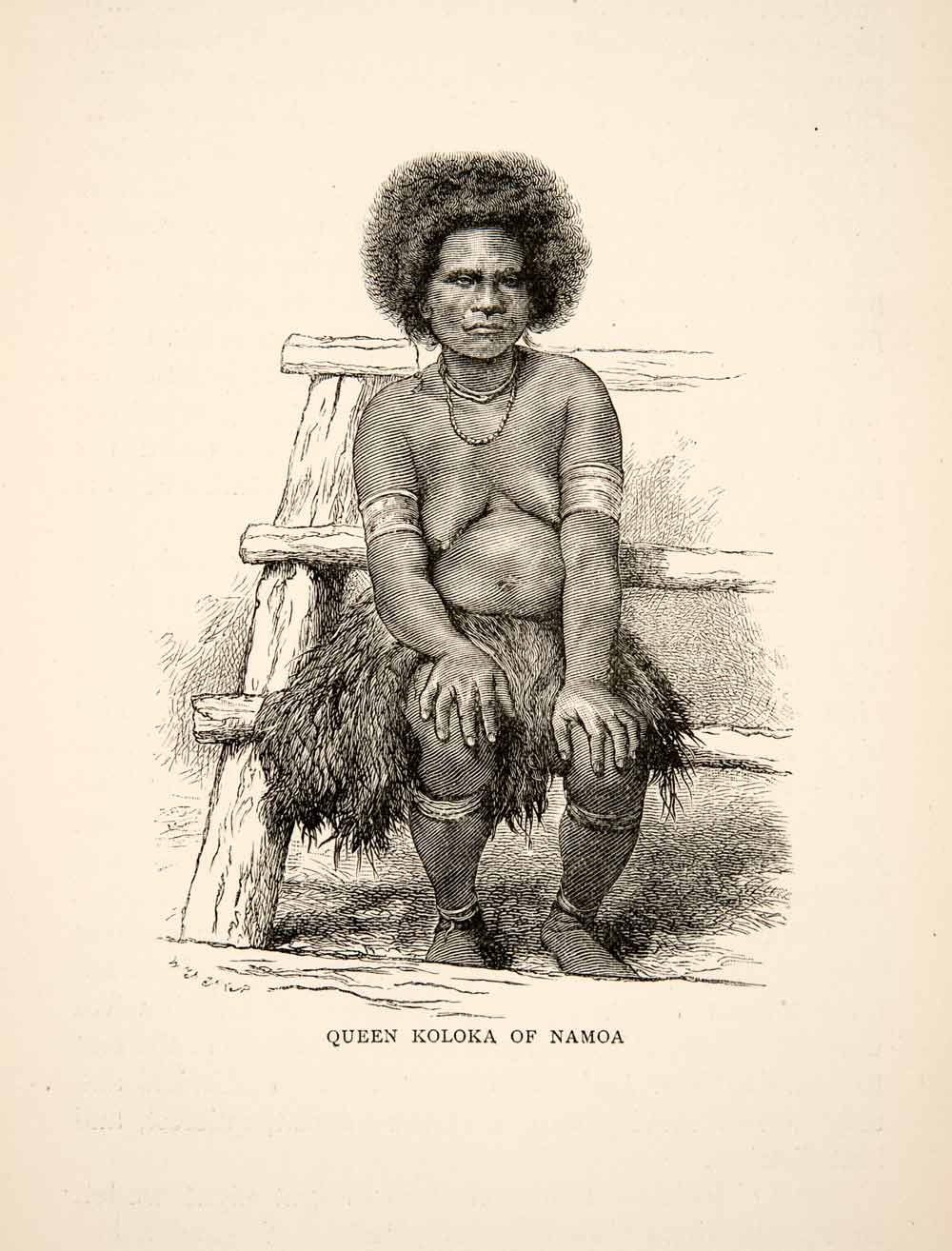 1895 Wood Engraving Portrait Queen Koloka Namoa New Guinea Native Tribal XGWB1