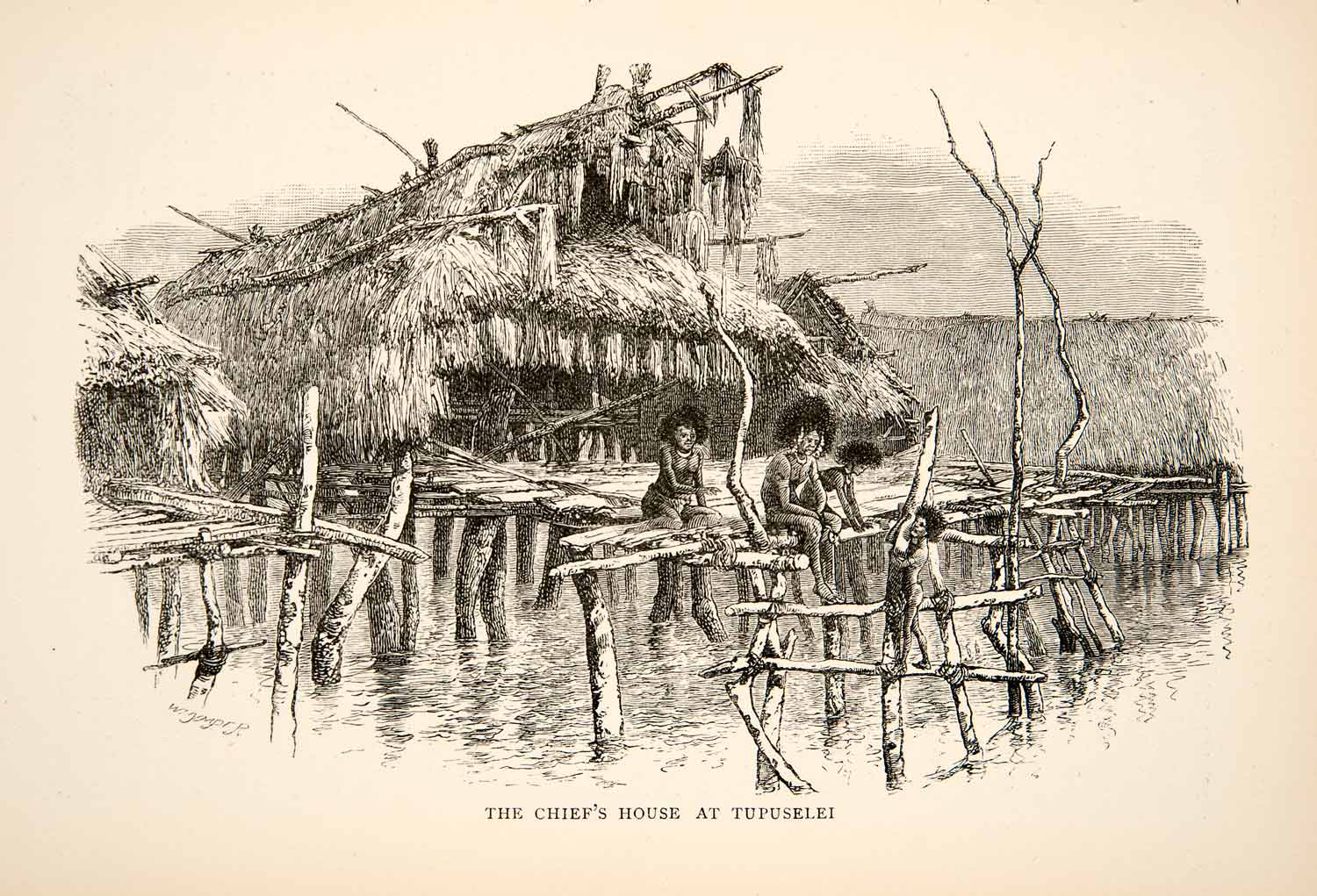 1895 Wood Engraving Chief House Tribe Native Tupuselei New Guinea Edward XGWB1