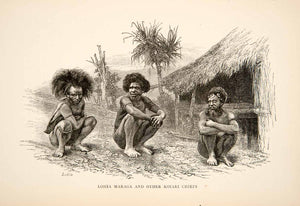 1895 Wood Engraving Portrait Lohia Maraga Koiari Chief New Guinea Edward XGWB1