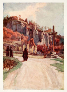 1905 Color Print Rock Monument San Francesco Church Assisi Road Italy Dora XGWB3