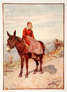 1905 Color Print Portrait Mountain Girl Donkey Landscape Casentino Dora XGWB3
