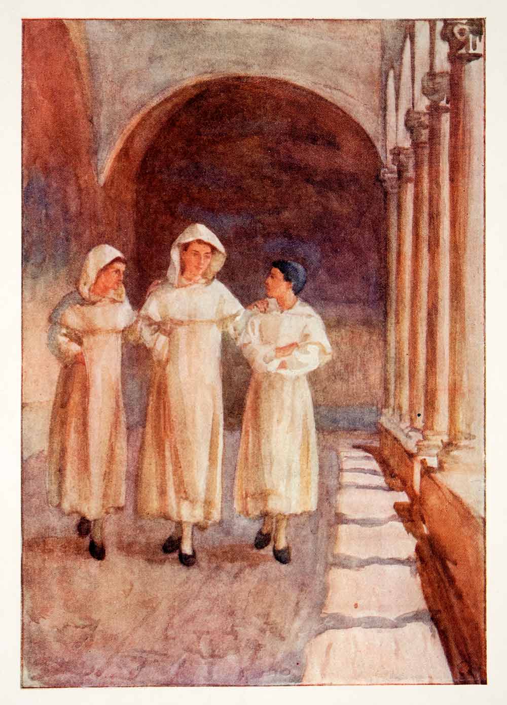1905 Color Print Boy Novice Santa Maria Sasso Bibbiena Italy Church Dora XGWB3