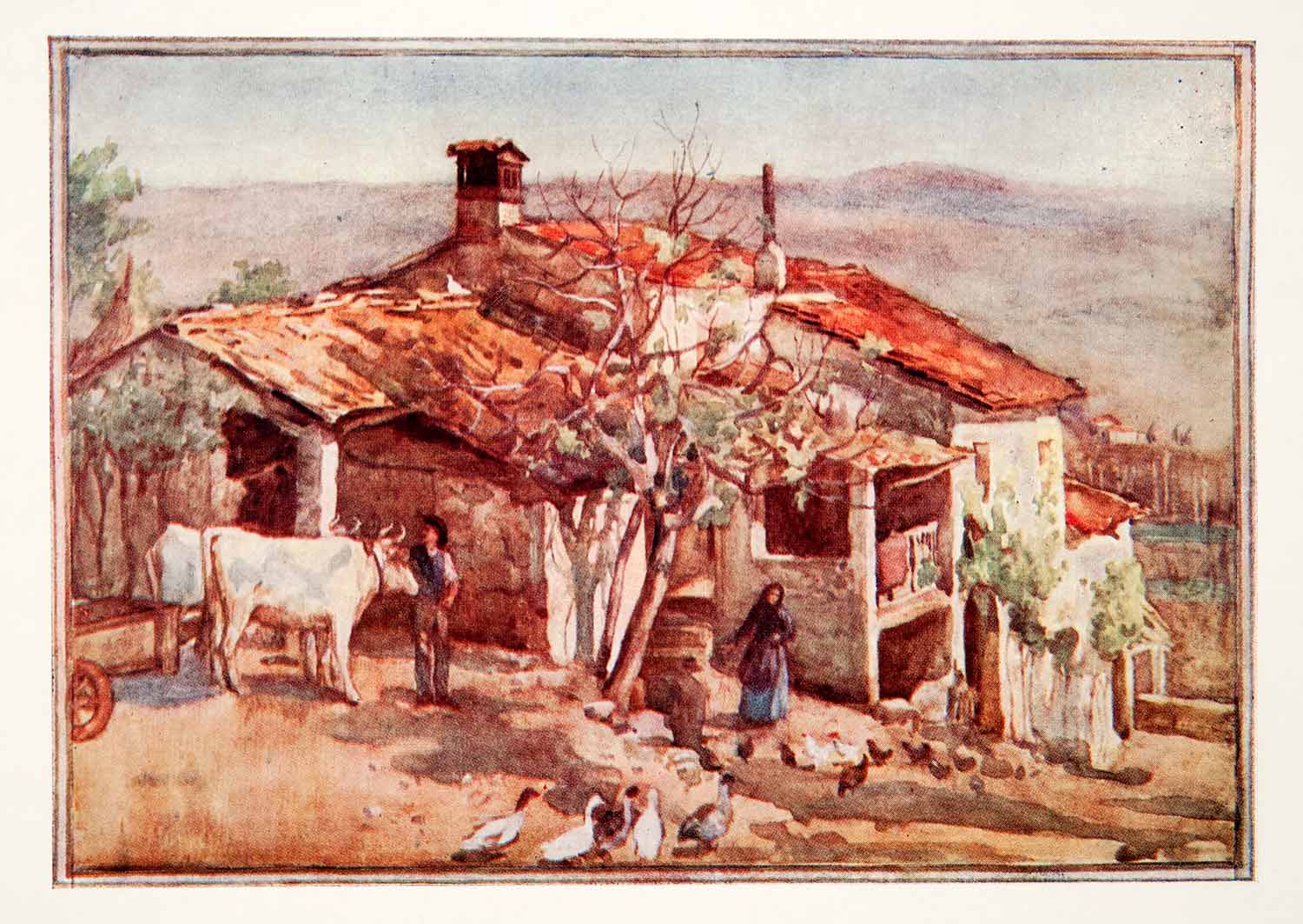 1905 Color Print Farmhouse Casentino Valley Italy Cityscape Landscape Dora XGWB3