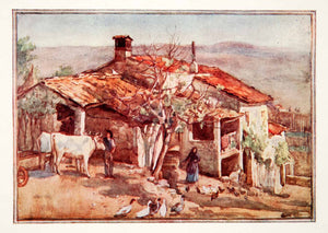 1905 Color Print Farmhouse Casentino Valley Italy Cityscape Landscape Dora XGWB3