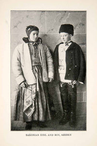 1903 Print Saxonian Boy Girl Szeben Hungary Magyar Folk Dress Cumanian Cap XGWB6
