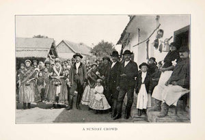 1903 Print Sunday Crowd Church Hungarian Village Hungary Magyarok XGWB6