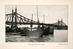 1903 Print Danube River East Bank Budapest Hungary Magyar Bridge Fishing XGWB6