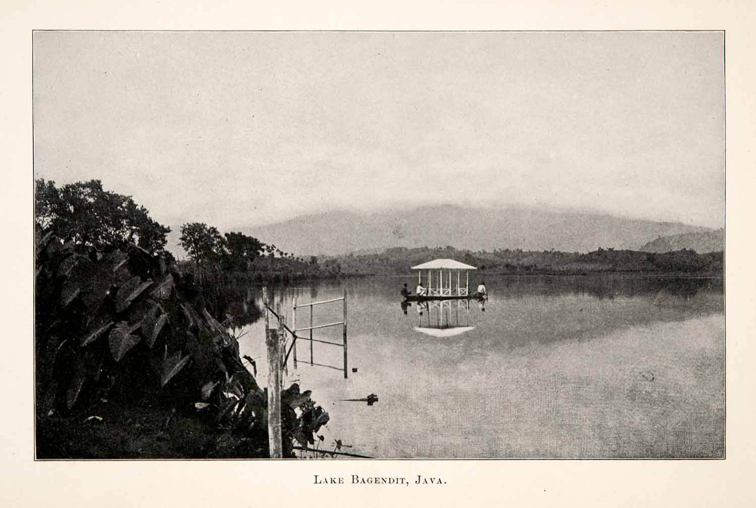 1902 Print Lake Bagendit Island Java Indonesia Landscape Mountain Boat XGWB7
