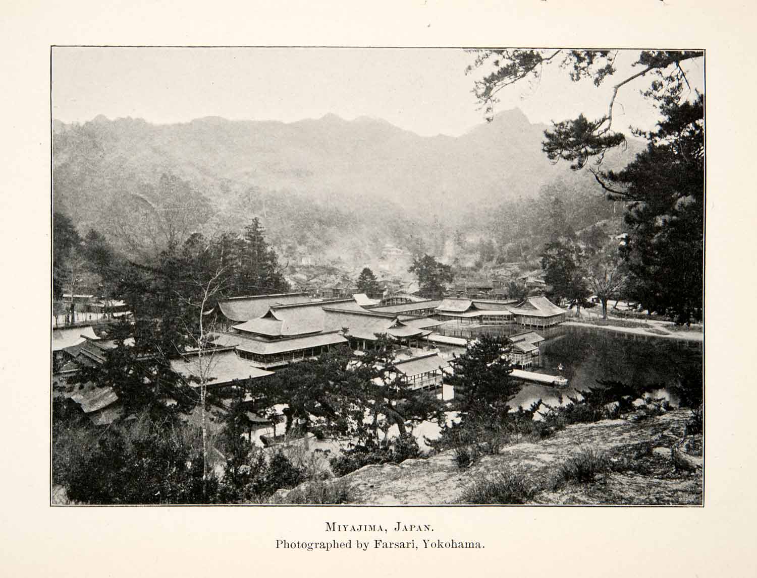 1902 Print Miyajima Island Japan Cityscape Landscape Mountain Architecture XGWB7
