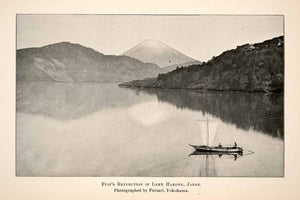 1902 Print Reflection Mount Fuji Lake Hakone Japan Landscape Boat Famous XGWB7