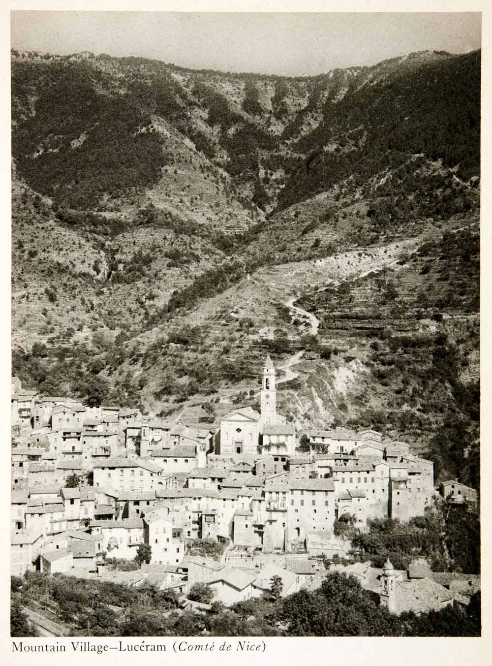1944 Photogravure Luceram Alpes Maritimes France Church Saint Margaret XGWB8