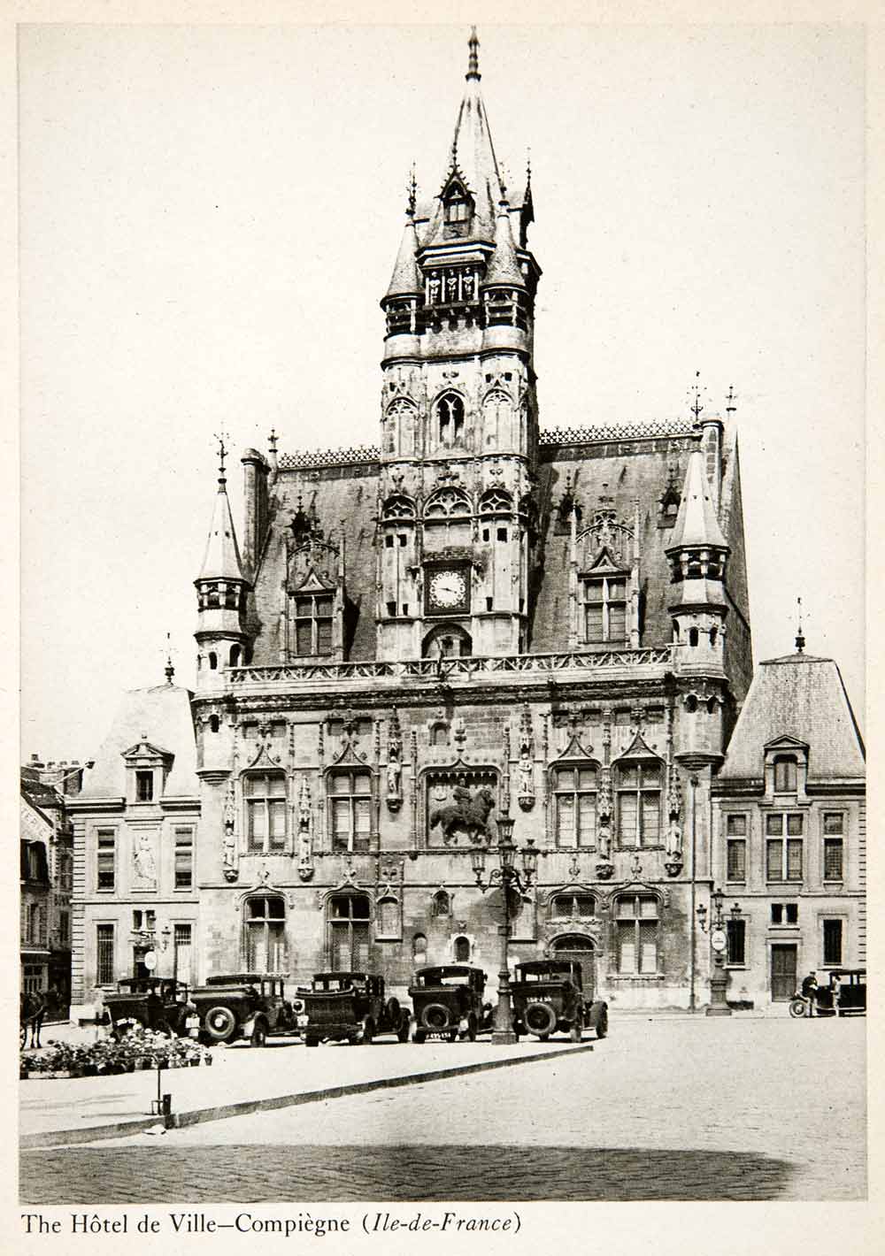 1944 Photogravure Hotel De Ville Compiegne France Oise Town Hall Square XGWB8