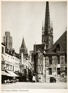 1944 Photogravure Rouen Cathedral Towers Spire Church Gothic France Square XGWB8