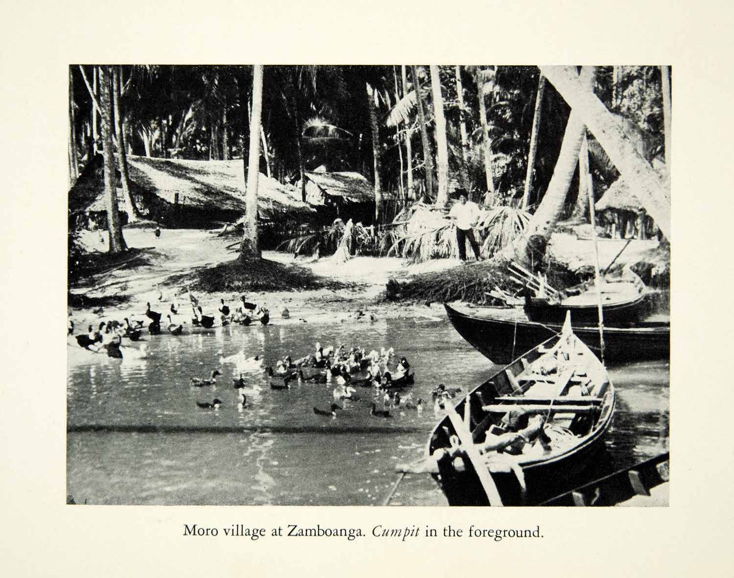 1937 Print Moro Village Tribe Zamboanga Mindanao Philippines Boat Canoe XGWC1