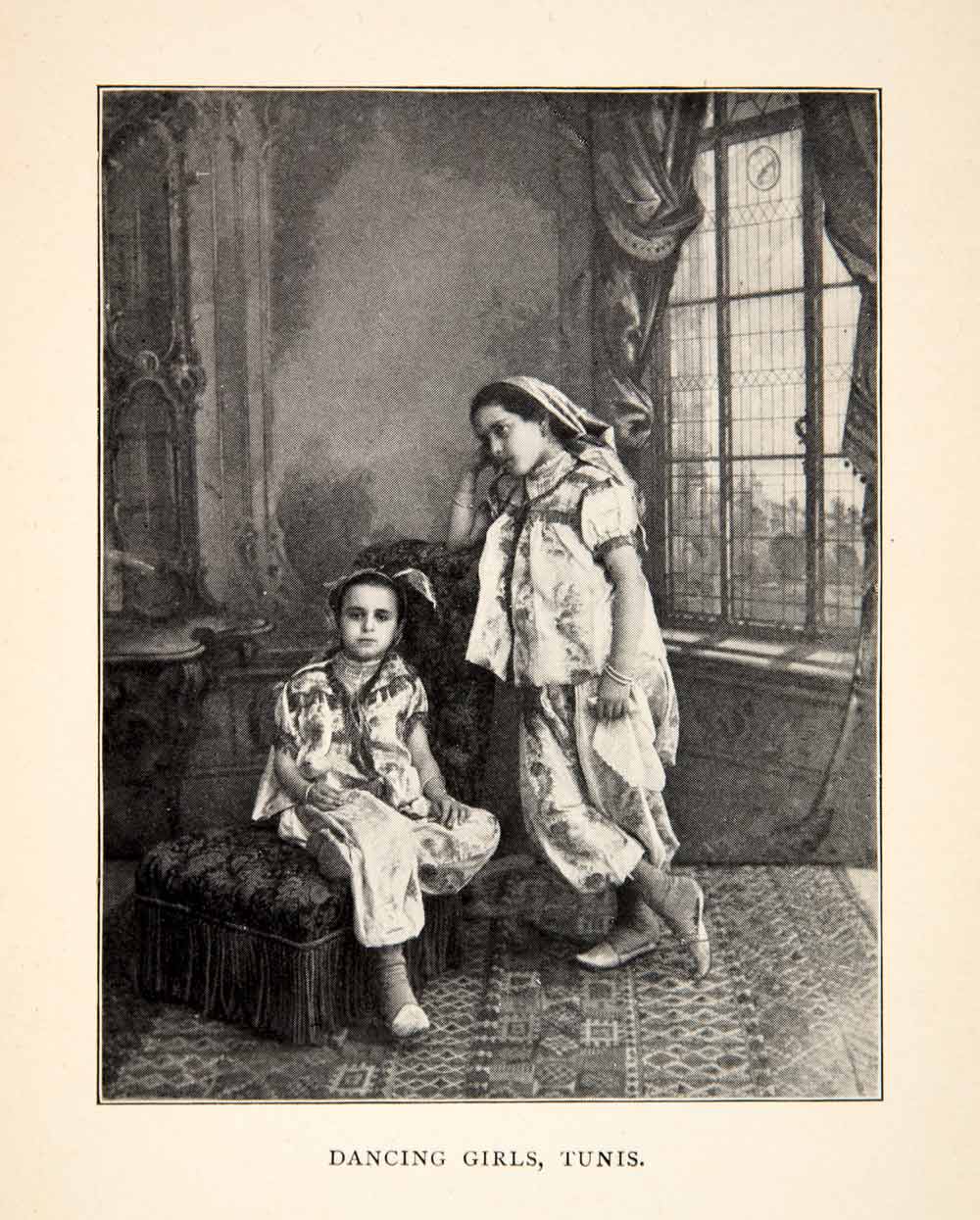1900 Print Dancing Girls Tunisia Africa Costume Dress Portrait Dance Scarf XGWC7