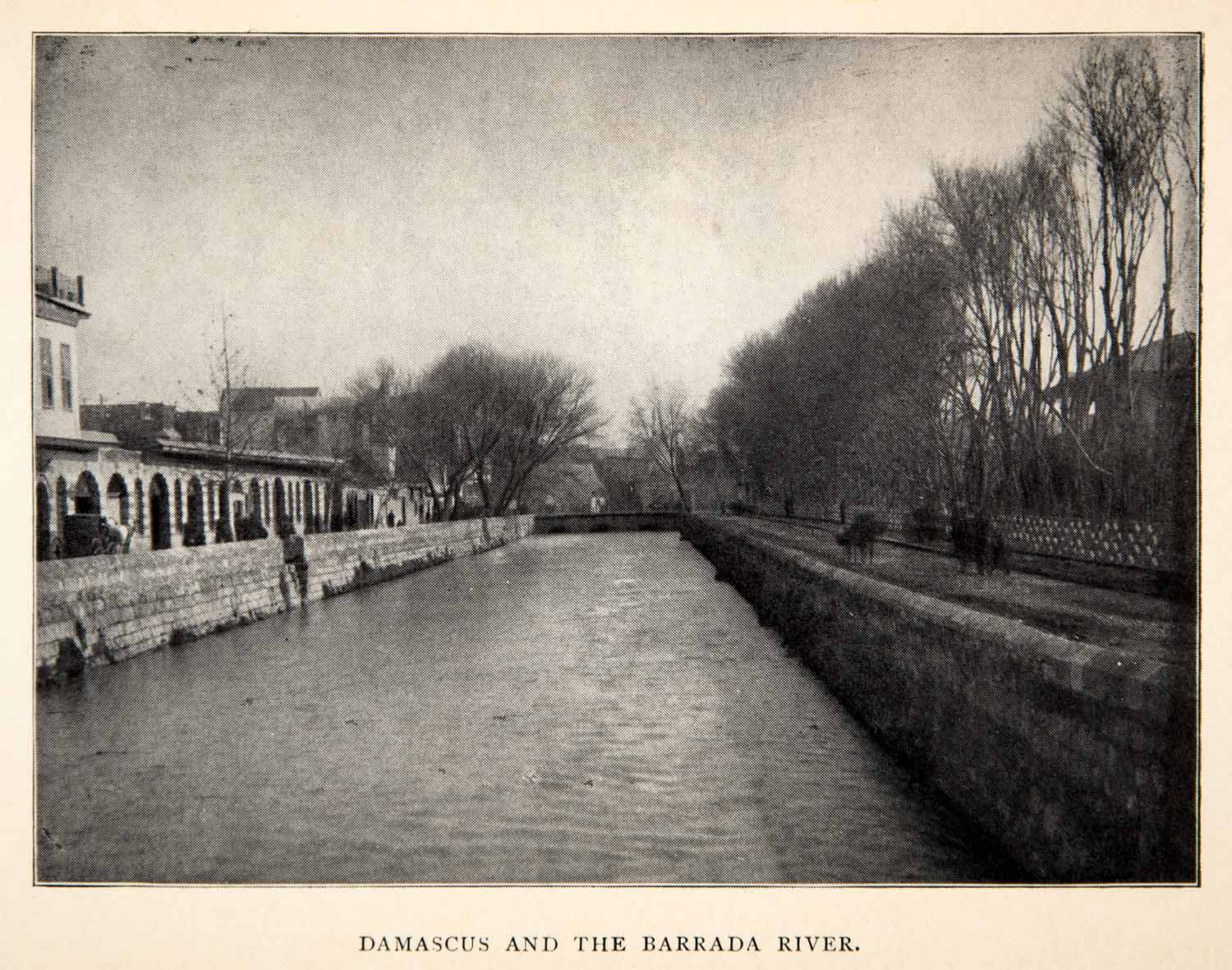 1900 Print Damascus Barada River Historical View Syria Street Scene Bank XGWC7