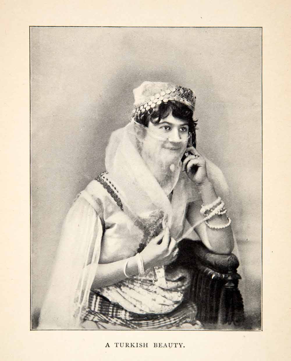 1900 Print Turkey Veil Jewelry Costume Portrait Traditional Clothing XGWC7