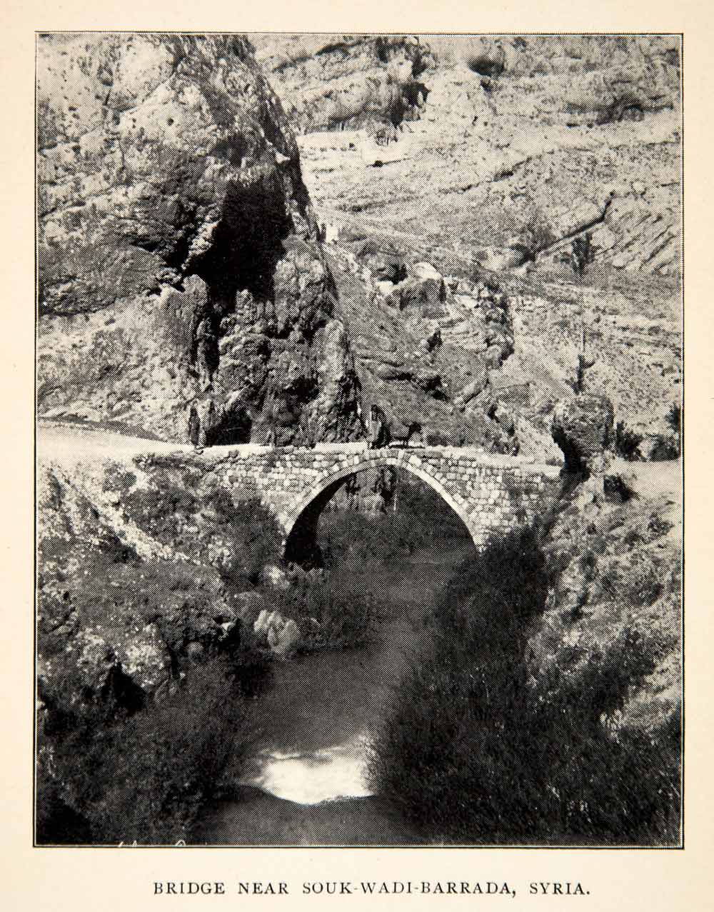 1900 Print Suq Wadi Barada Syria Bridge Mountain River Historical View XGWC7