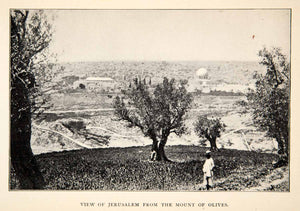 1900 Print Jerusalem Cityscape Mount Olives Holy Religious Landmark Tree XGWC7