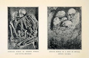 1927 Print Paleothic Prehistoric Skeleton Skull Burial Grave Paleontology XGX3