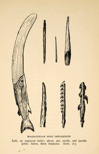 1927 Print Magdalenian Bone Implement Tool Knife Needle Javelin Harpoon XGX3