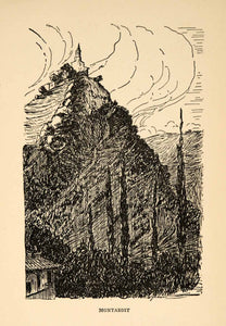 1927 Print Montardit Ariege France Church Landscape Cypress Valliant XGX3