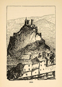 1927 Print Valliant Couturier Foix France Castle Chateau Ariege Hill XGX3