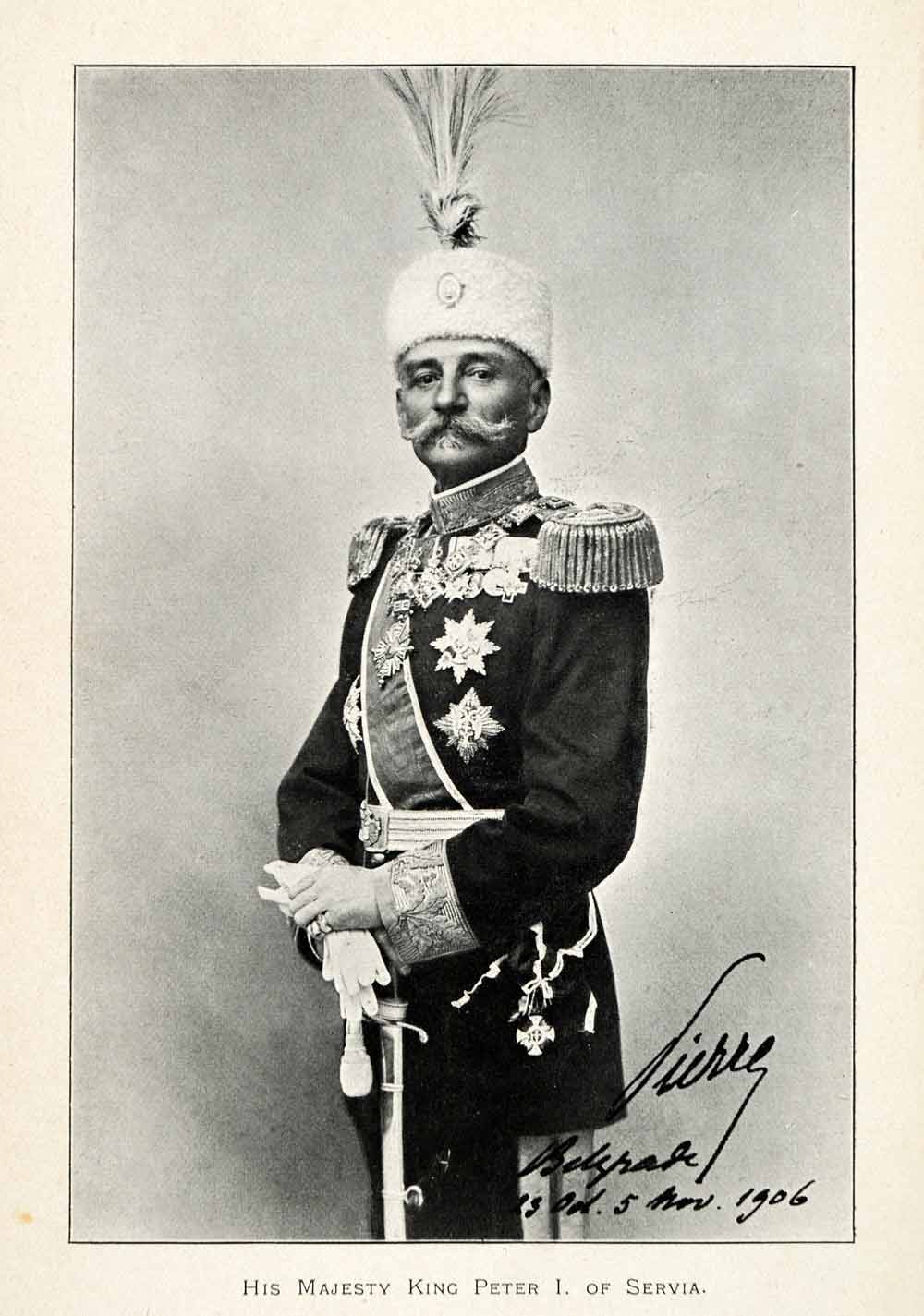 1907 Halftone Print Montenegro Portrait Mustache King Peter Uniform Greece XGX5