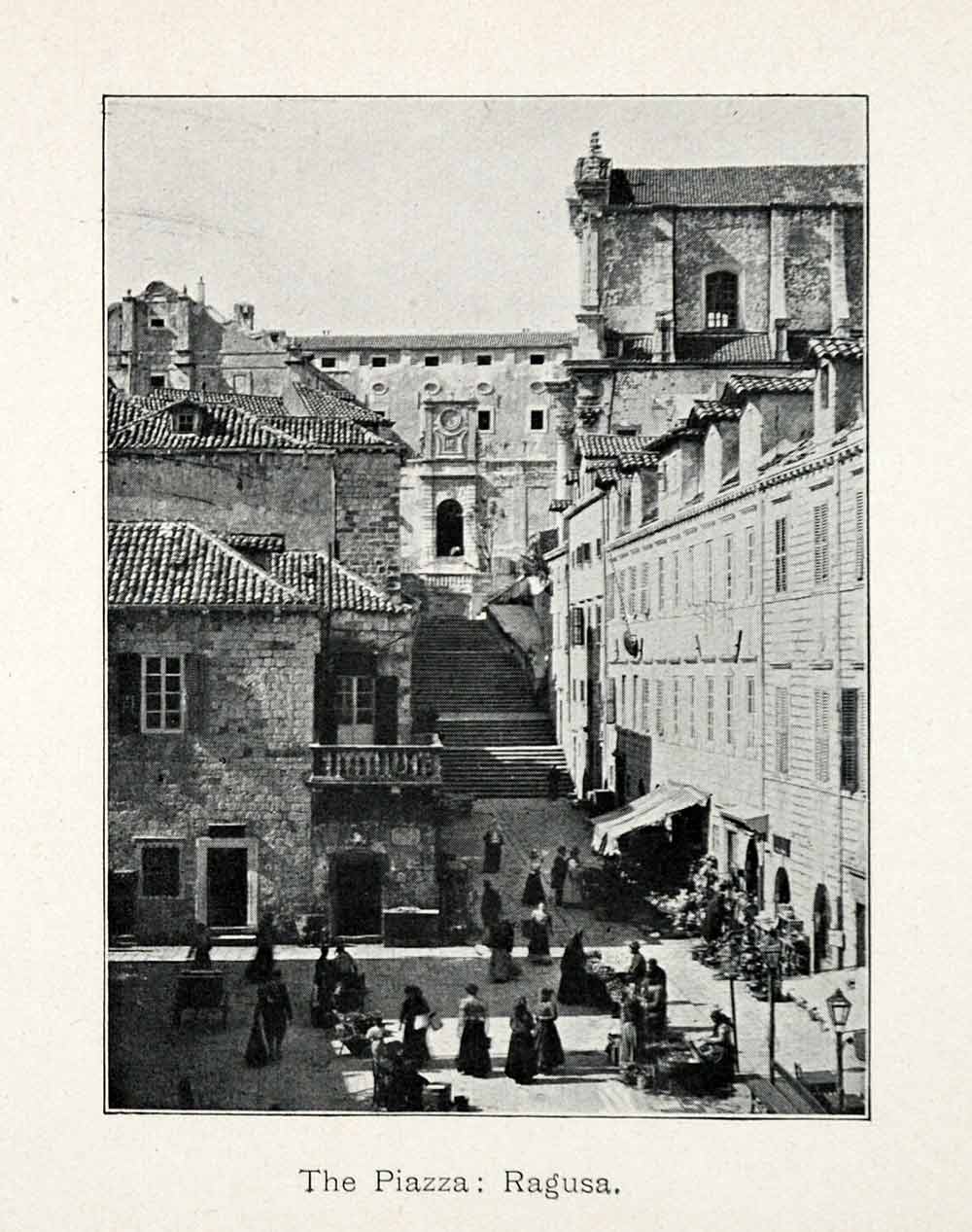 1907 Halftone Print Piazza Raguse Italy City Street Town Building Square XGX5