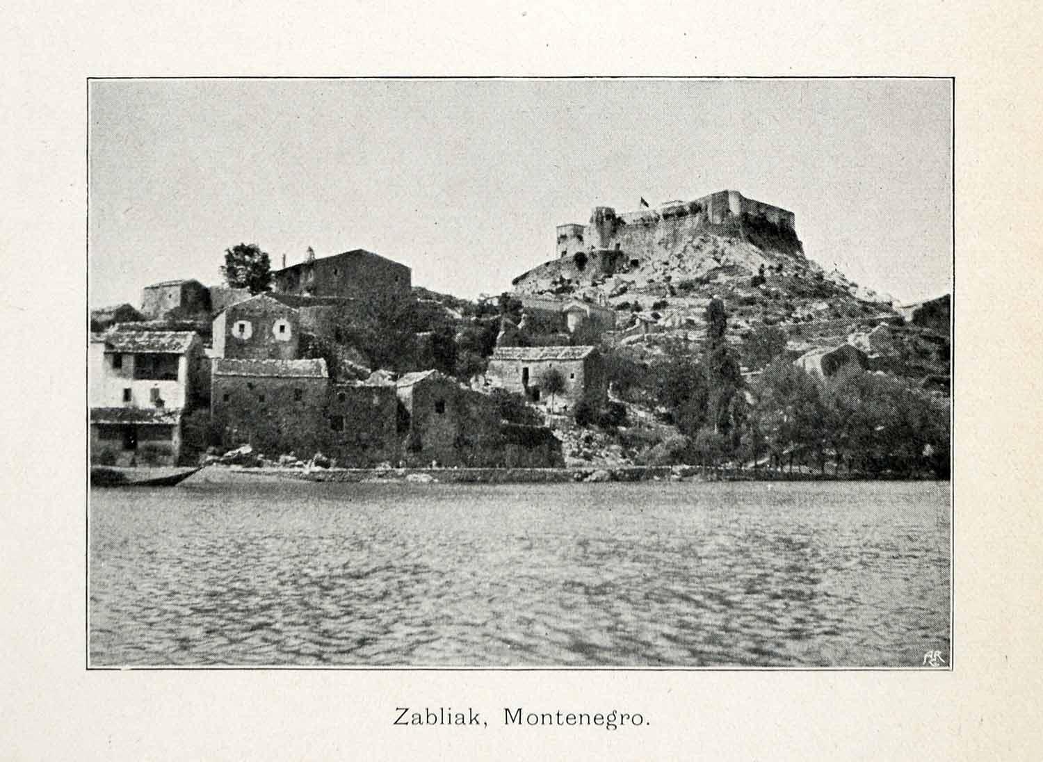 1907 Halftone Print Montenegro Zabjiak City Town River Lake Shore Dock XGX5