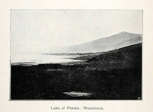 1907 Halftone Print Macedonia Lake Presba Peninsula Hill Mountain Shore XGX5