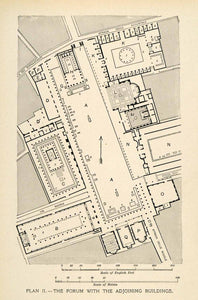 1899 Lithograph Architecture Blueprint Pompeii Italy Forum Roman Statue XGX7