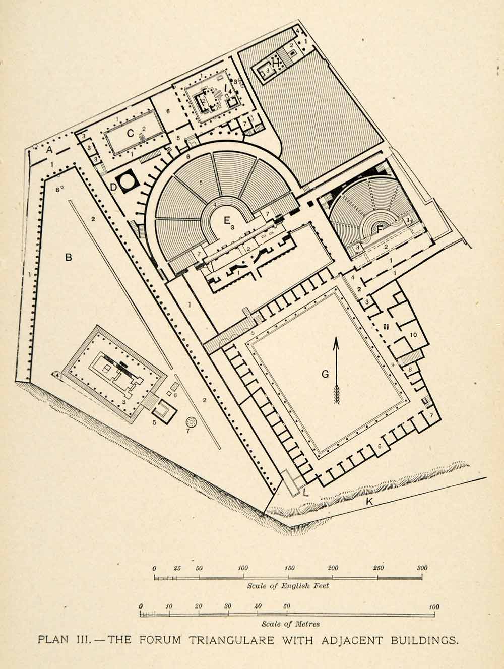 1899 Lithograph Architecture Layout Forum Triangulare Roman Pompeii Italy XGX7